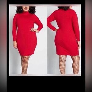 ModCloth Mini Dress Ribbed Knit Modest Mock Neck Long Sleeves Red Plus Size 2X